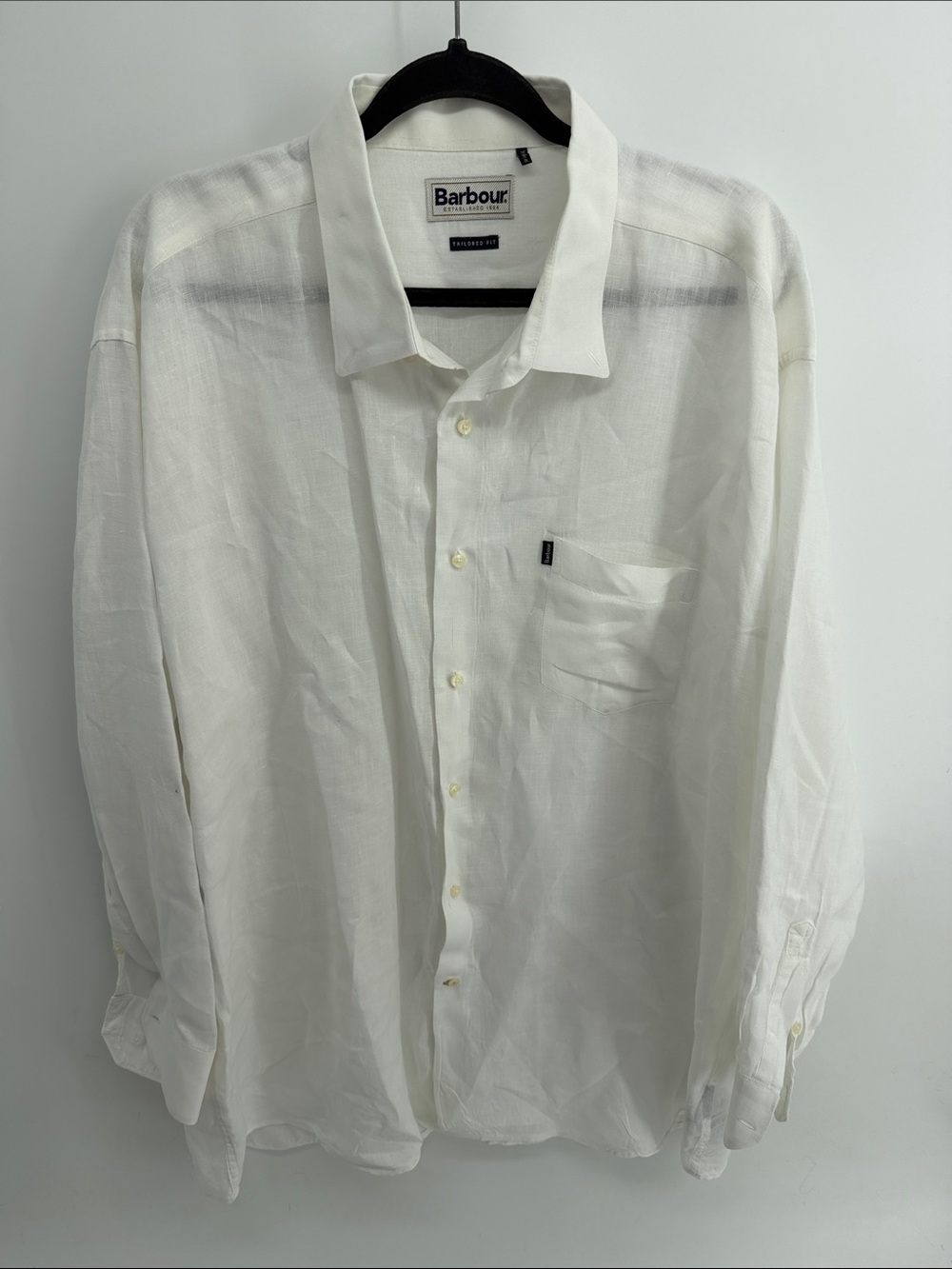 Barbour Tailored Fit 100% linen white long sleeve button up dress shirt sz XXL